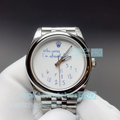 New Swiss Clone VS Rolex Oyster Perpetual Who Cares I'm Already Late Stainless Steel Watch 